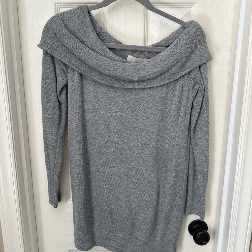 Ann Taylor Loft Gray Off the Shoulder Sweater